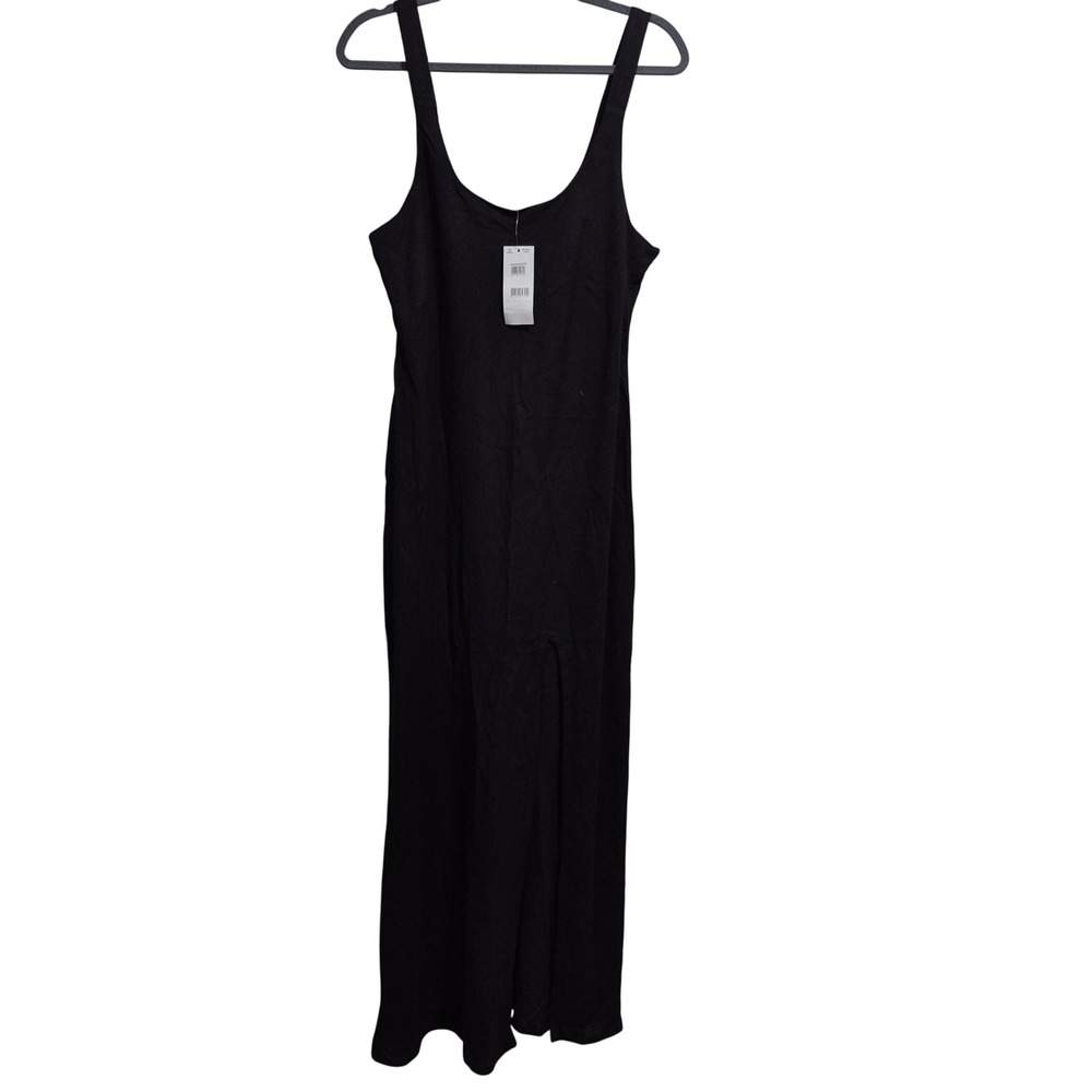 ASOS DESIGN Black Linen Blend Scoop Neck Sleeveless Maxi Dress US 8